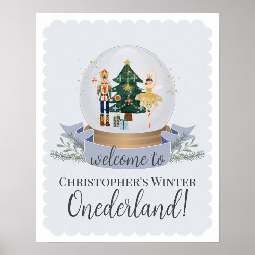 Nutcracker Blue Winter Onederland birthday welcome Poster