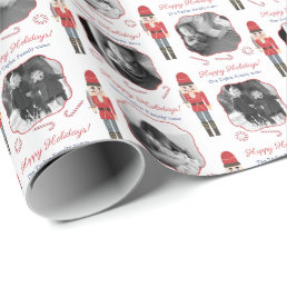 Nutcracker Candy Cane Family Photos Happy Holidays Wrapping Paper
