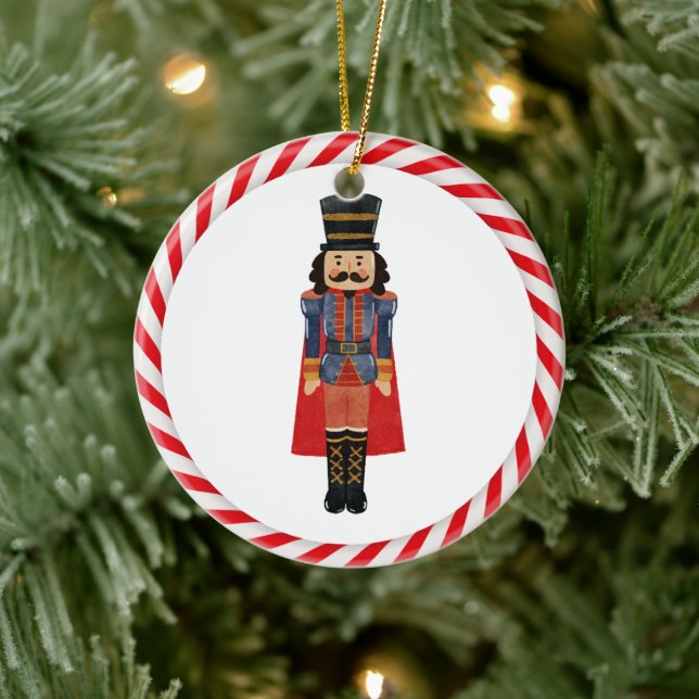 Nutcracker Candy Cane Red Theme Christmas Tree  Ceramic Ornament (Tree)