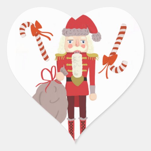 Nutcracker Candy Canes Christmas Heart Sticker