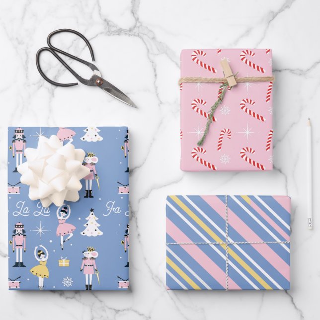 Nutcracker Candycane Ballet Christmas Wrapping Paper Sheets (Front)