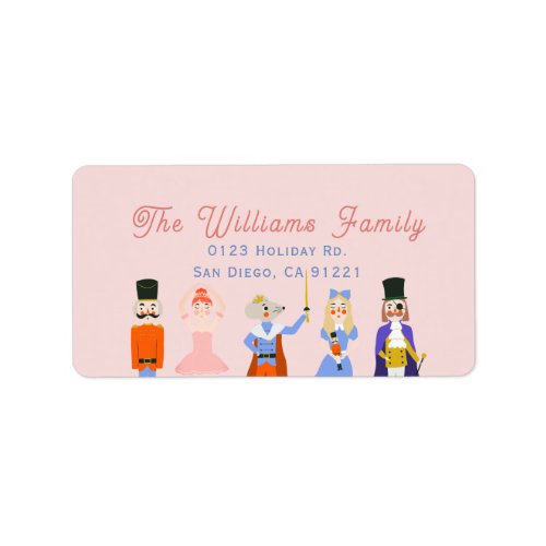 Nutcracker Characters Pink Holiday Address Label