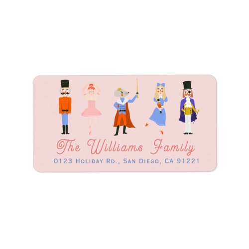 Nutcracker Characters Pink Holiday Address Label