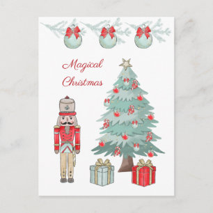 Nutcracker, chirtmsa tree, rocking horse postcard