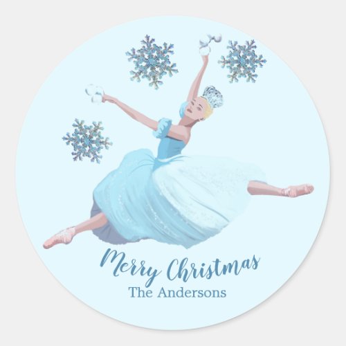 Nutcracker Christmas Ballerina Snowflakes Classic Round Sticker