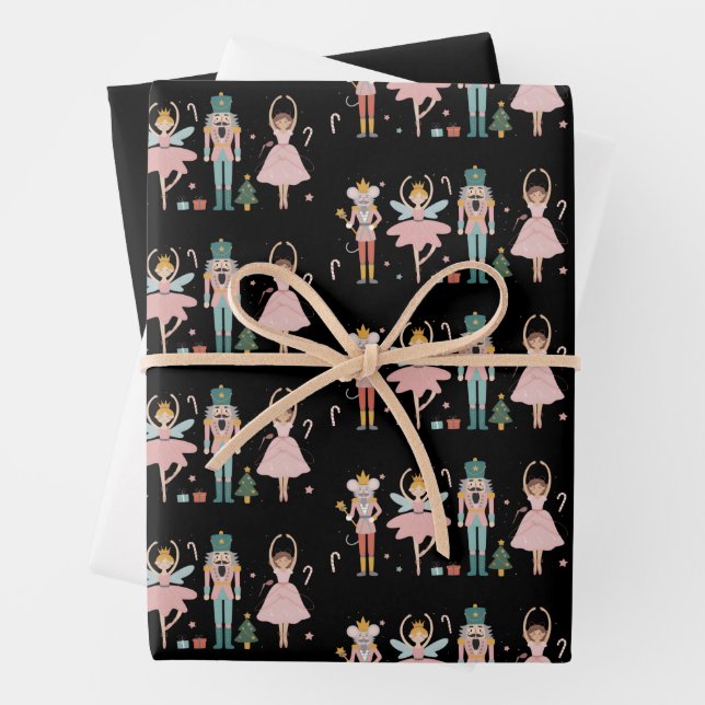 Nutcracker Christmas Ballet Cute Holiday Wrapping Paper Sheets (In situ)