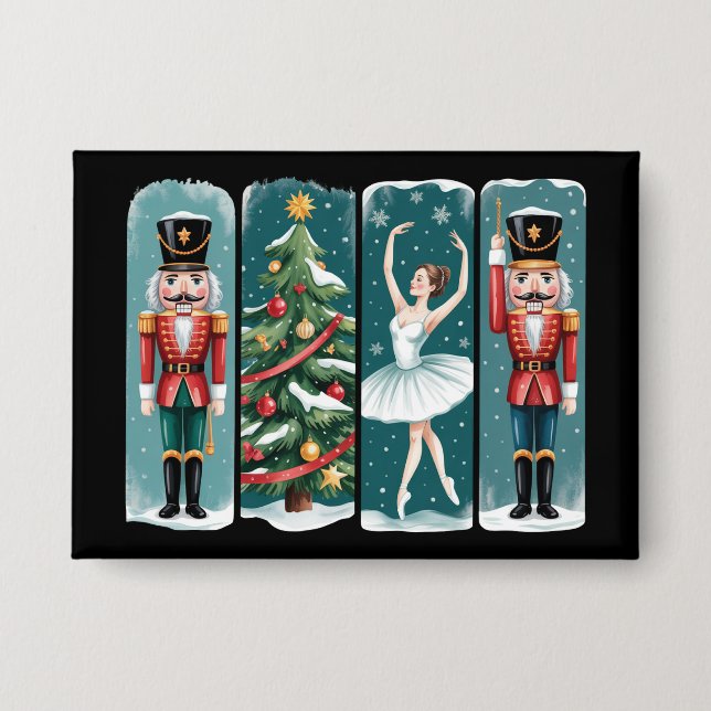 Nutcracker Christmas Ballet Holiday Scene Button (Front)