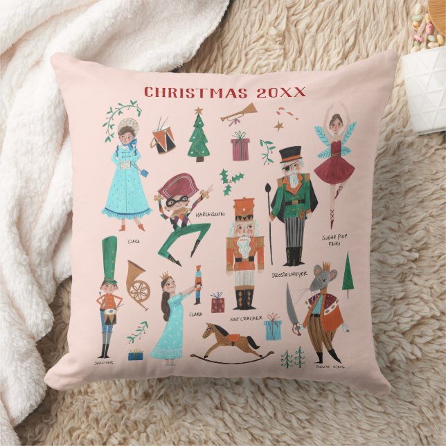 Nutcracker Christmas ballet pink Throw Pillow (Blanket)