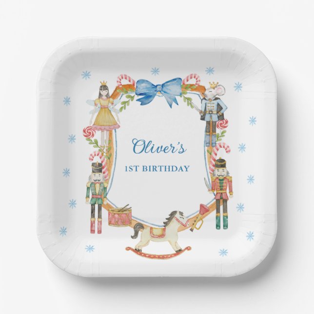 Nutcracker Christmas Boy 1st Birthday Paper Plates (Front)
