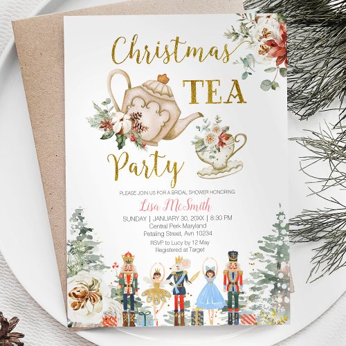 Nutcracker Christmas Bridal Shower Tea Party Invitation