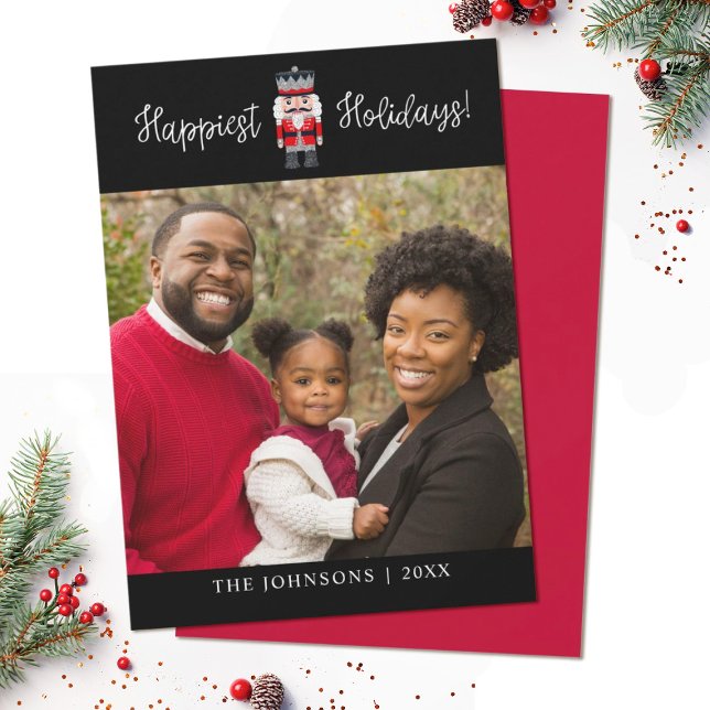 Nutcracker Christmas Card (A simple elegant family photo Christmas card featuring a nutcracker and your photo.)
