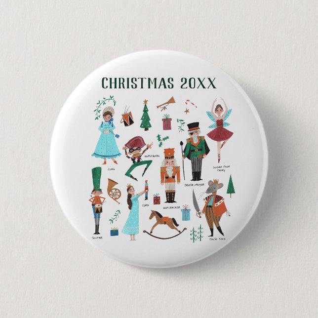 Nutcracker Christmas Custom Year Ballet Button (Front)