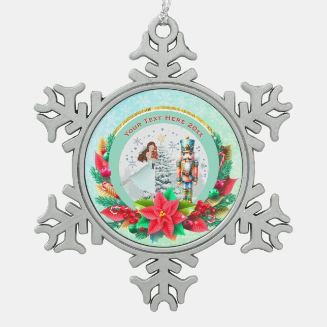 Nutcracker Christmas, Family Holiday Keepsake Gift Snowflake Pewter Christmas Ornament (Front)