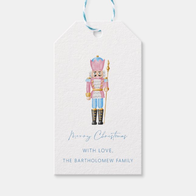 Nutcracker Christmas Gift Tag Pastel blue pink (Front)