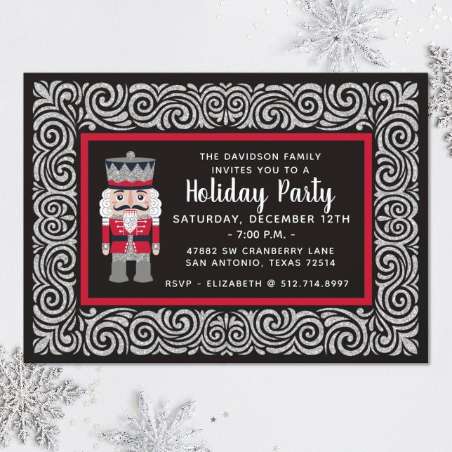 Nutcracker Christmas Glitter Holiday Party Invitation (Creator Uploaded)