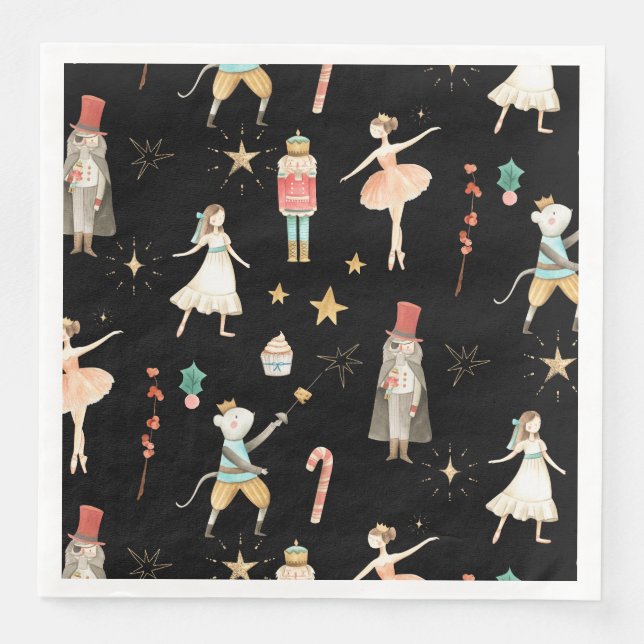 Nutcracker Christmas Holiday Black Paper Dinner Napkins (Front)