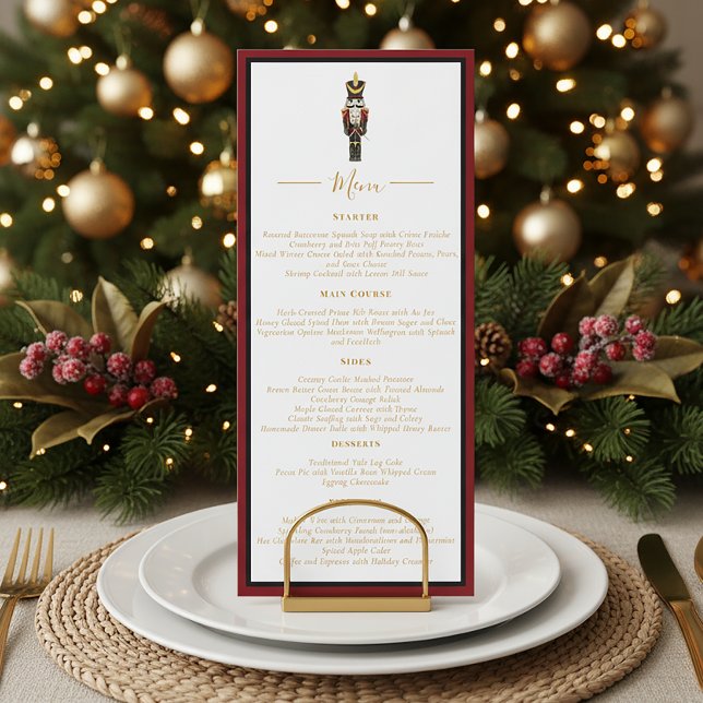 Nutcracker Christmas Holiday Dinner Red Black Menu Invitation (Creator Uploaded)