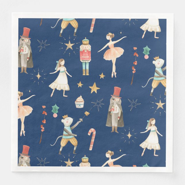 Nutcracker Christmas Holiday Navy Blue Paper Dinner Napkins (Front)