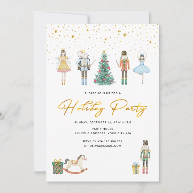 Nutcracker Christmas Holiday Party Gold Foil Invitation (Front)