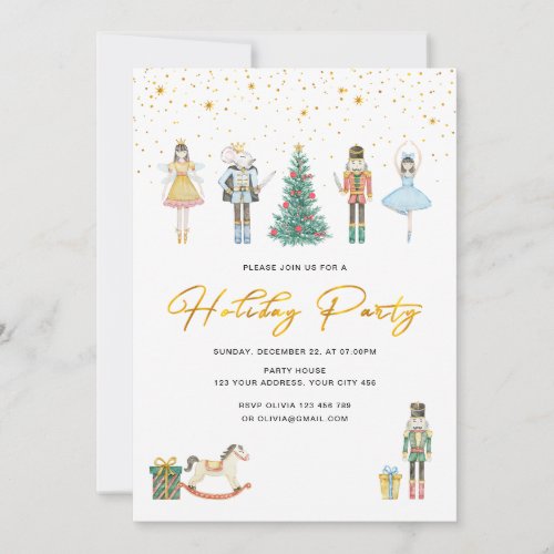 Nutcracker Christmas Holiday Party Gold Foil Invitation