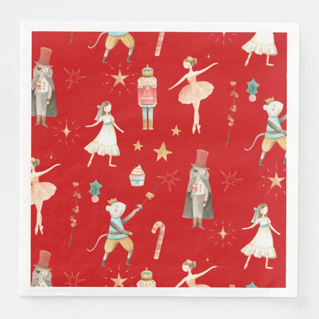 Nutcracker Christmas Holiday Red Paper Dinner Napkins (Front)