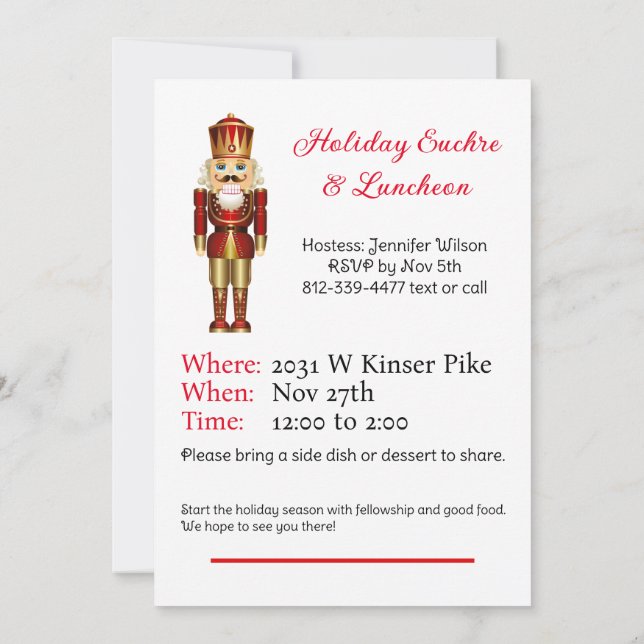 Nutcracker Christmas Lunch Party Theme Custom Text Invitation (Back)