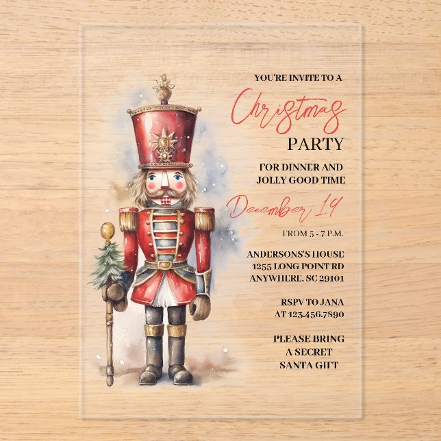 "Nutcracker Christmas Party | Festive Holiday  Acrylic Invitations (Front)