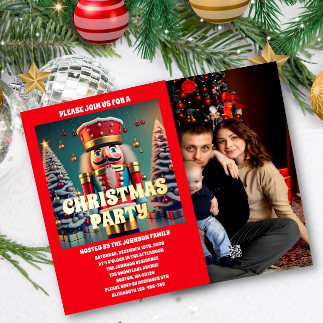 Nutcracker Christmas Party Photo Foil Invitation (Creator Uploaded)