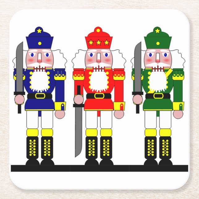 Nutcracker Christmas Personalized Square Paper Coaster (Front)