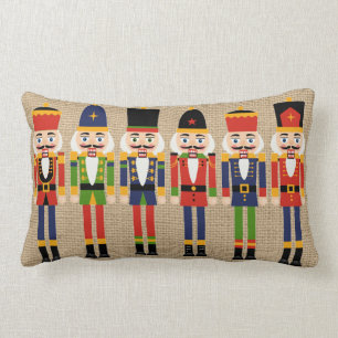 Nutcracker Christmas Pillow on faux Burlap