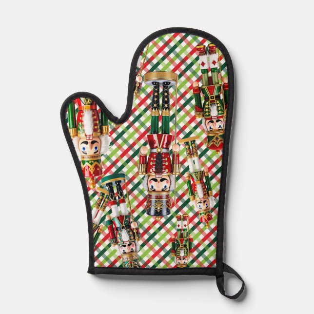 Nutcracker Christmas Plaid Oven Mitt (Front)