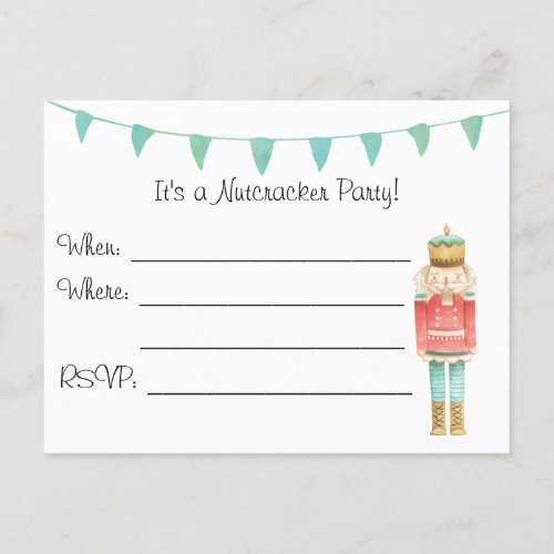 Nutcracker Christmas Postcard Invitation