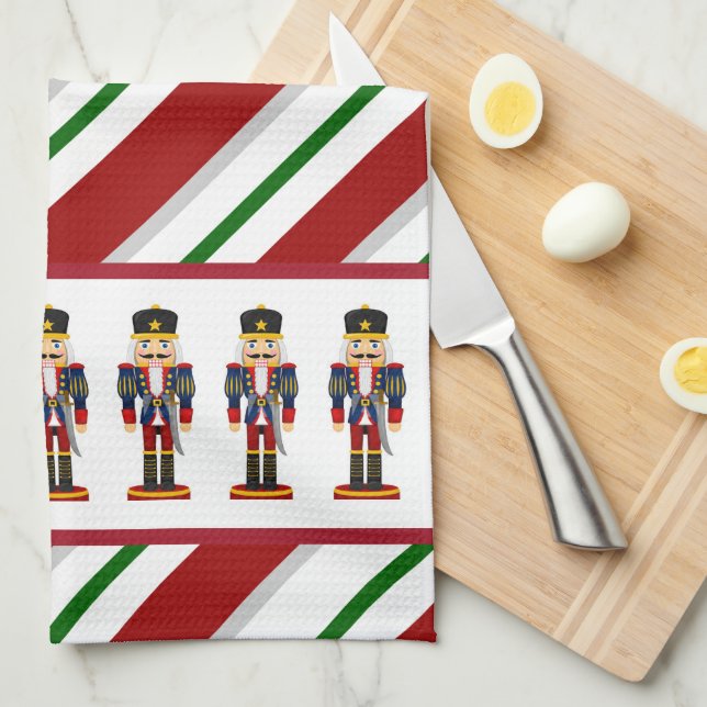 Nutcracker Christmas Soldier Candy Stripe Kitchen Towel (Quarter Fold)