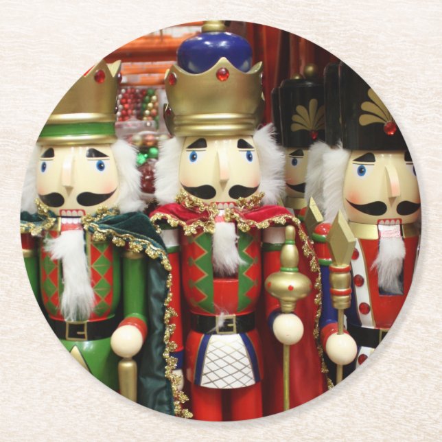 Nutcracker Christmas Soldiers Round Paper Coaster (Front)
