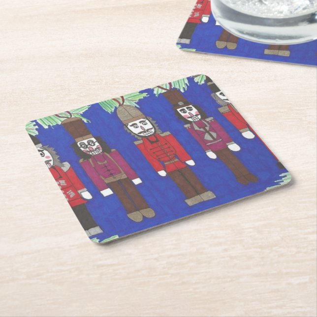 Nutcracker Christmas Square Paper Coaster (Angled)