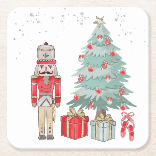 Nutcracker Christmas tree  presents Square Paper Coaster