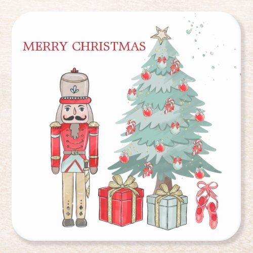 Nutcracker Christmas tree  presents Square Paper Coaster