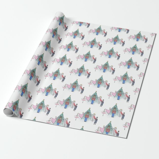 Nutcracker Christmas Tree Wrapping Paper (Unrolled)