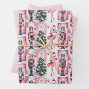Nutcracker Christmas Watercolor Girly Festive Wrapping Paper Sheets