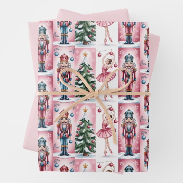 Nutcracker Christmas Watercolor Girly Festive Wrapping Paper Sheets (In situ)