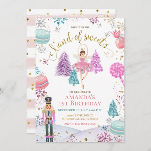Nutcracker Colorful Snowflakes Land of Sweets Girl Invitation