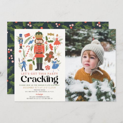 Nutcracker Cracking Holiday Kids Birthday Photo Invitation
