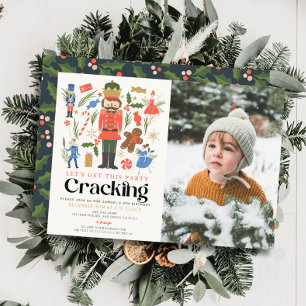 Nutcracker Cracking Holiday Kids Birthday Photo Invitation