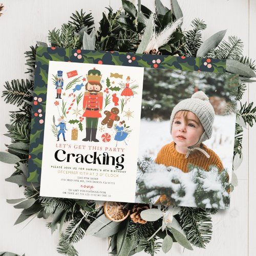 Nutcracker Cracking Holiday Kids Birthday Photo Invitation