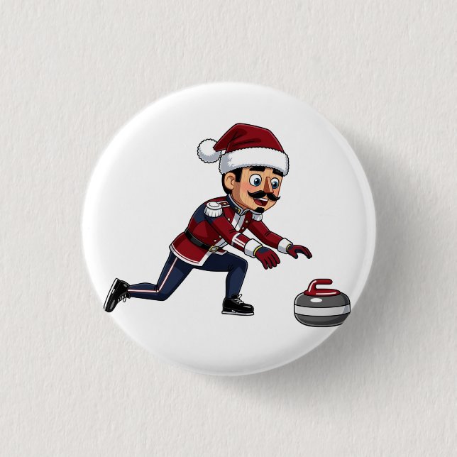  Nutcracker Curling Player Holiday Winter Sports  Button (Front)