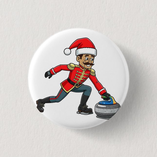  Nutcracker Curling Player Holiday Winter Sports   Button (Front)