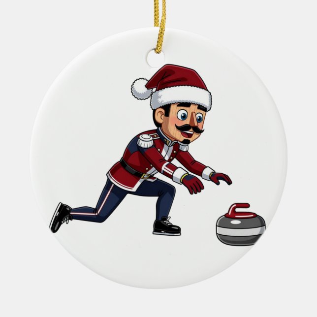  Nutcracker Curling Player Holiday Winter Sports  Ceramic Ornament (Front)