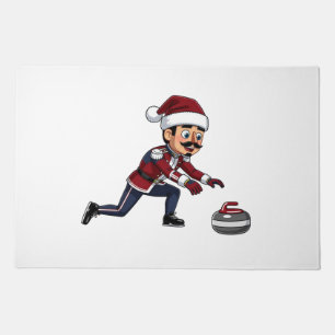 Nutcracker Curling Player Holiday Winter Sports Doormat