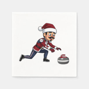 Nutcracker Curling Player Holiday Winter Sports Napkins