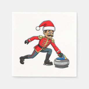 Nutcracker Curling Player Holiday Winter Sports Napkins